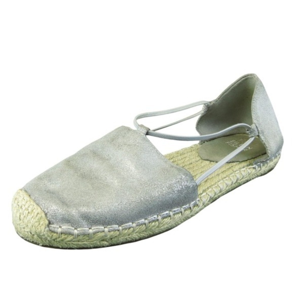 Eileen Fisher Womens Lee Leather Espadrilles Flats Shoes Silver 7M